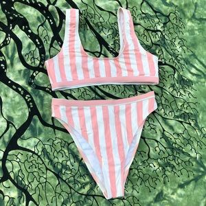 High Waisted, High Leg Stripped Bikini